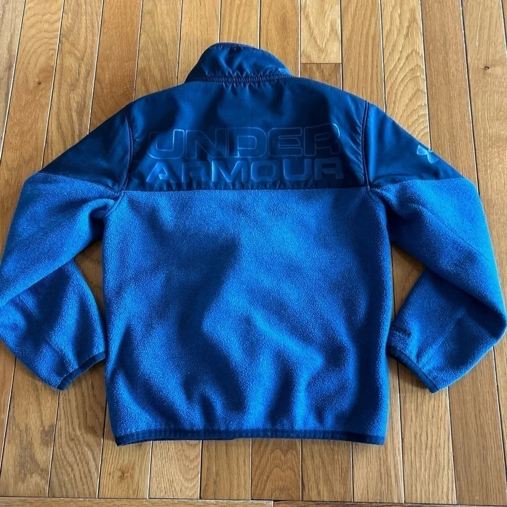 Under Armour Youth Boys Size 6 Full Zip Fleece Jacket Navy Blue Logo ColdGear